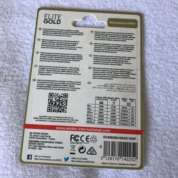 16gb Micro SD Card with adapter Elite Gold Emtec - Picture 2 of 3